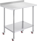 Stainless Steel Prep Table 24 x 36 Inches with Backsplash and Casters