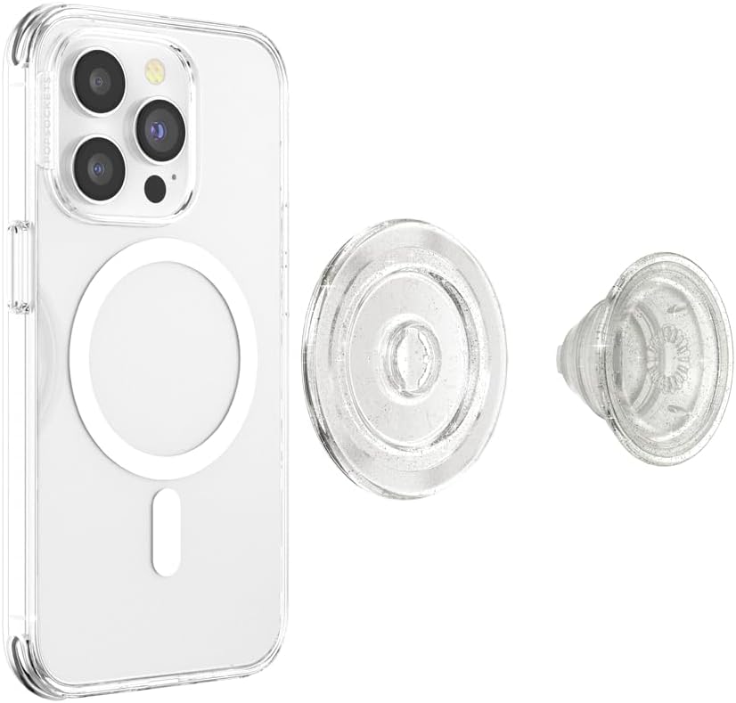 Phone Grip for MagSafe, Magnetic Holder, Phone Stand, Clear - Clear Glitter