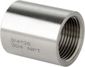 Quickun 304 Stainless Steel Pipe Coupling Fitting, 3/4" x 3/4" Female Pipe Coupler Connector Adapter Fitting (1.4" Length)
