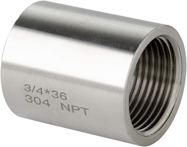 Quickun 304 Stainless Steel Pipe Coupling Fitting, 3/4" x 3/4" Female Pipe Coupler Connector Adapter Fitting (1.4" Length)
