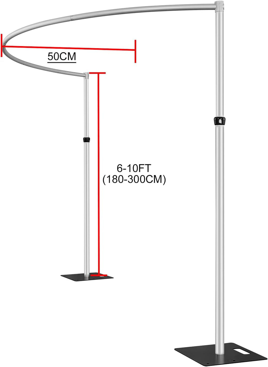 Pipe and Drape Curved Backdrop Stand, 6-10' Tall x 10' Wide Adjustable Curved Backdrop Kit for Event， Party, Trade