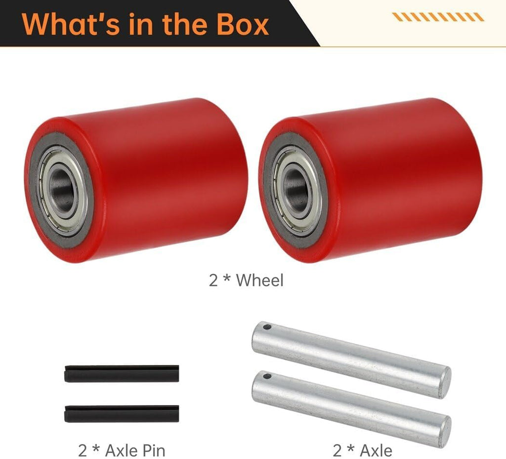 1 Pair Pallet Jack Load Wheels, Manual Pallet Jack Truck Wheels 3” x 3.75” with Bearings ID 20mm, Pallet Jack and