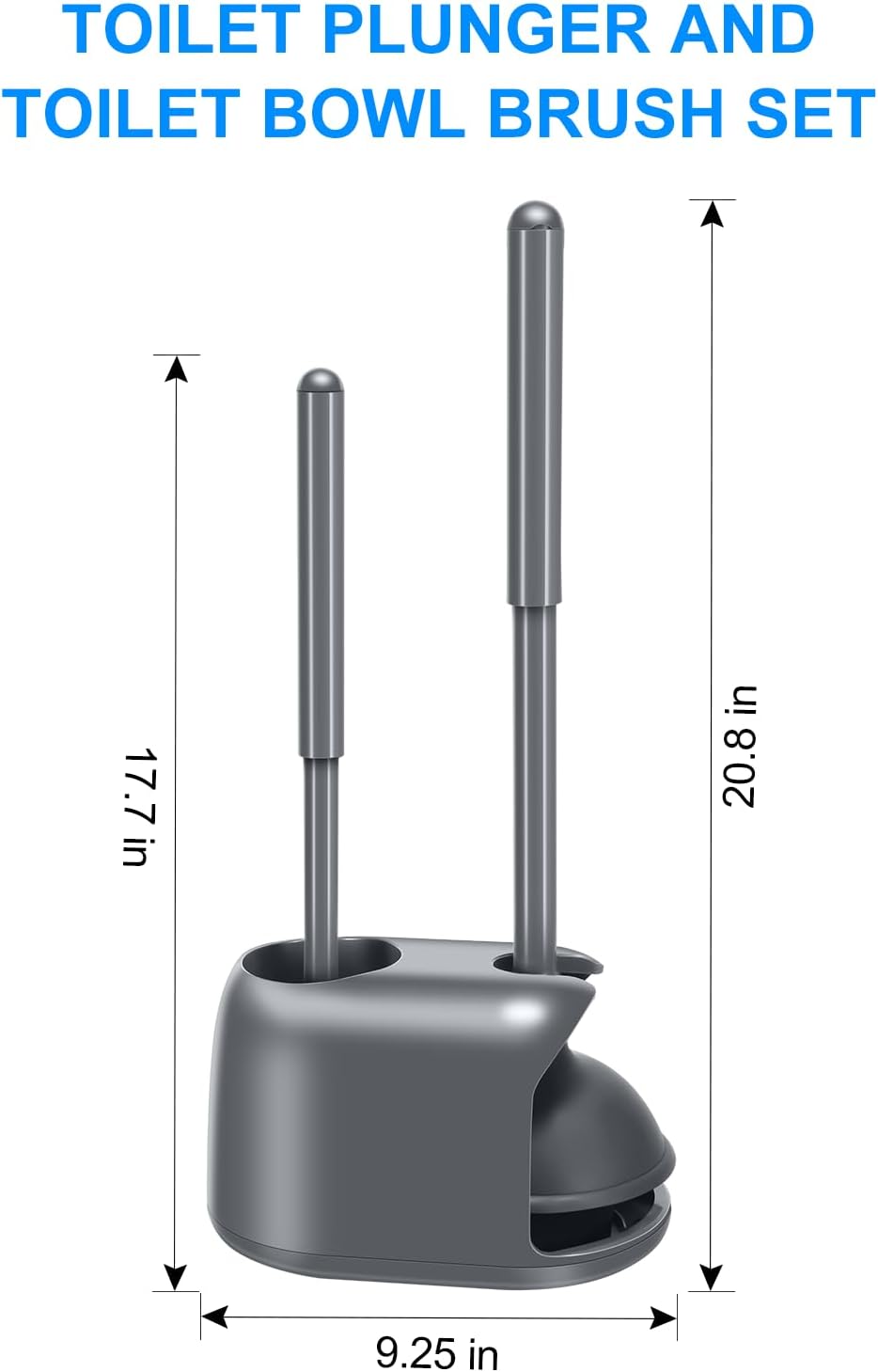 Toilet Brush and Plunger Set, Semi-Hidden Toilet Plungers, Gray | Heavy Duty Toilet Bowl Brush and Holder for
