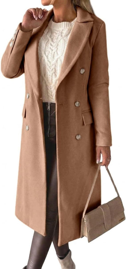 Womens Long Wool Coat Double Breasted Trench Coat Fall Winter Clothes