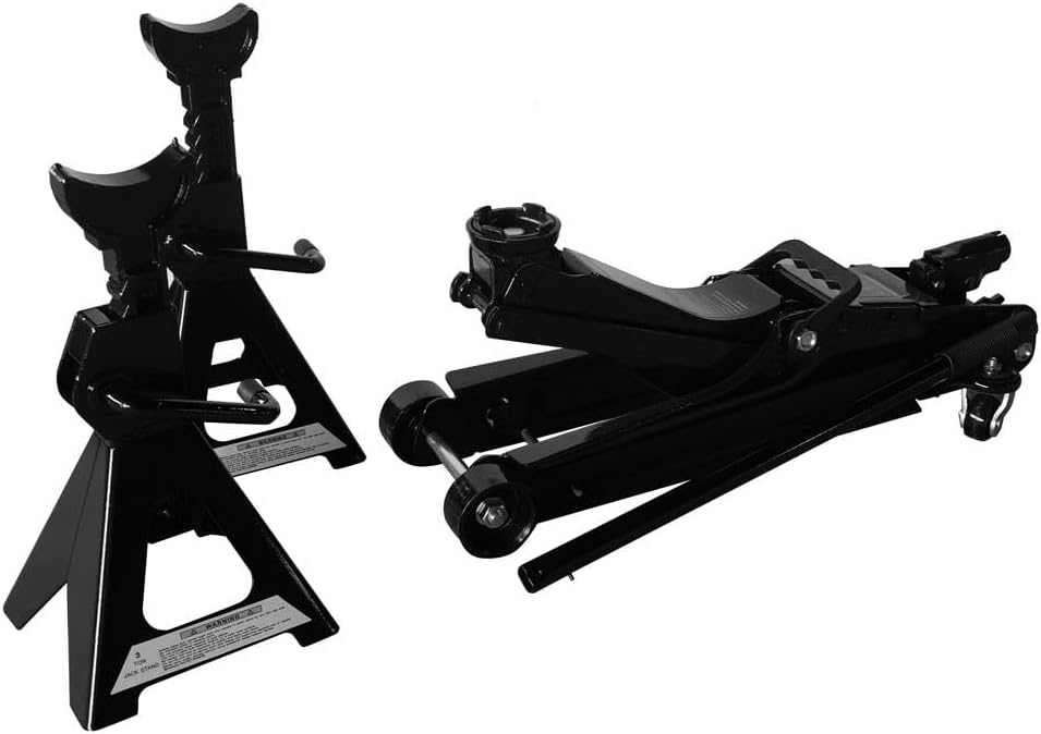 2.5 Ton Car Truck Floor Jack Service Heavy Duty Steel Hydraulic Low | Profile Jack with 2 Jack Stands Tire Repair Kit