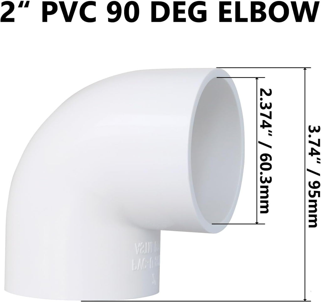 5 Pack 2 inch PVC Elbow Pipe Fittings Schedule 40 (Socket x Socket)