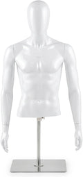 Half Body Male Mannequin Torso with Height Adjustable Metal Stand | Manikin Body with Rotating & Detachable Head