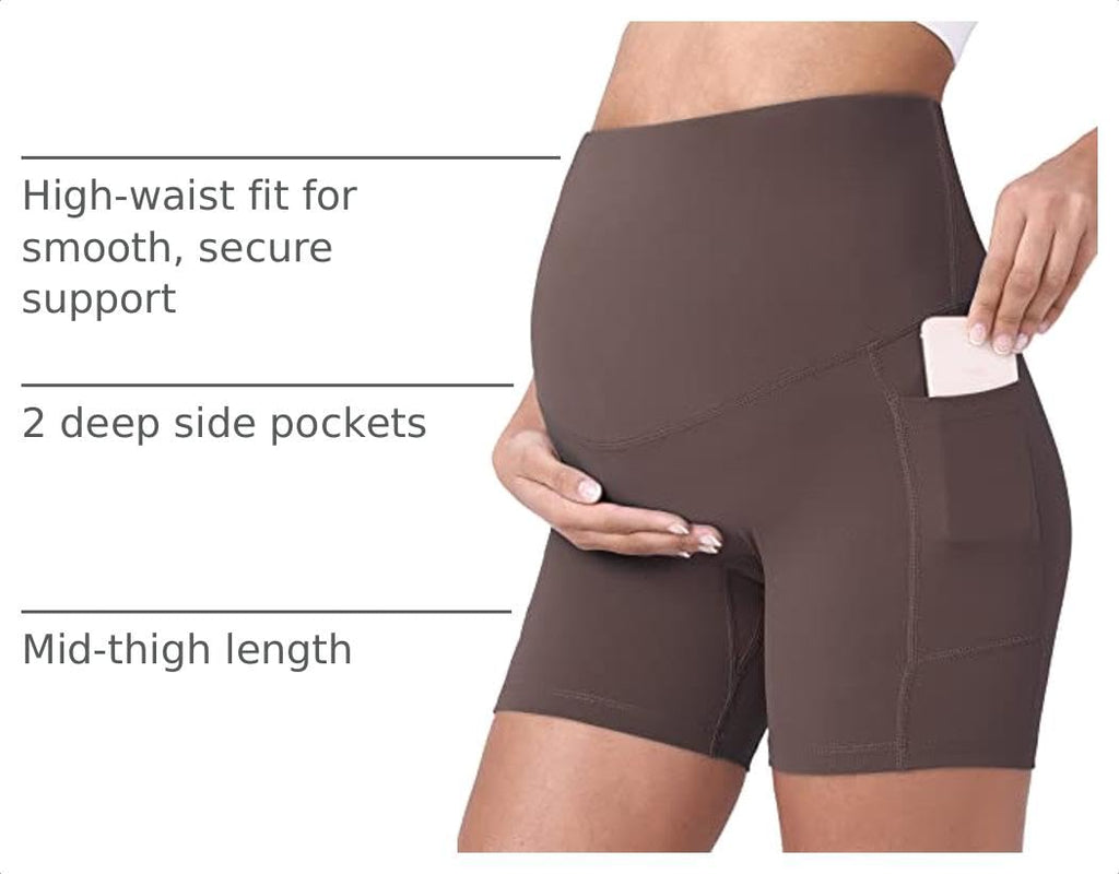 Maternity Biker Shorts Pockets Dark Brown 5" X-Large