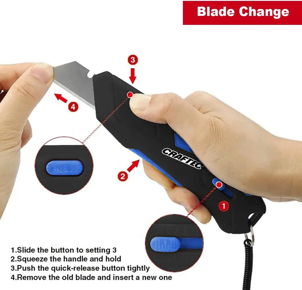 Retractable Utility Knife Box Cutter with Holster & Lanyard - The Ultimate Tool for Precise Cuts, 3 Blade Settings