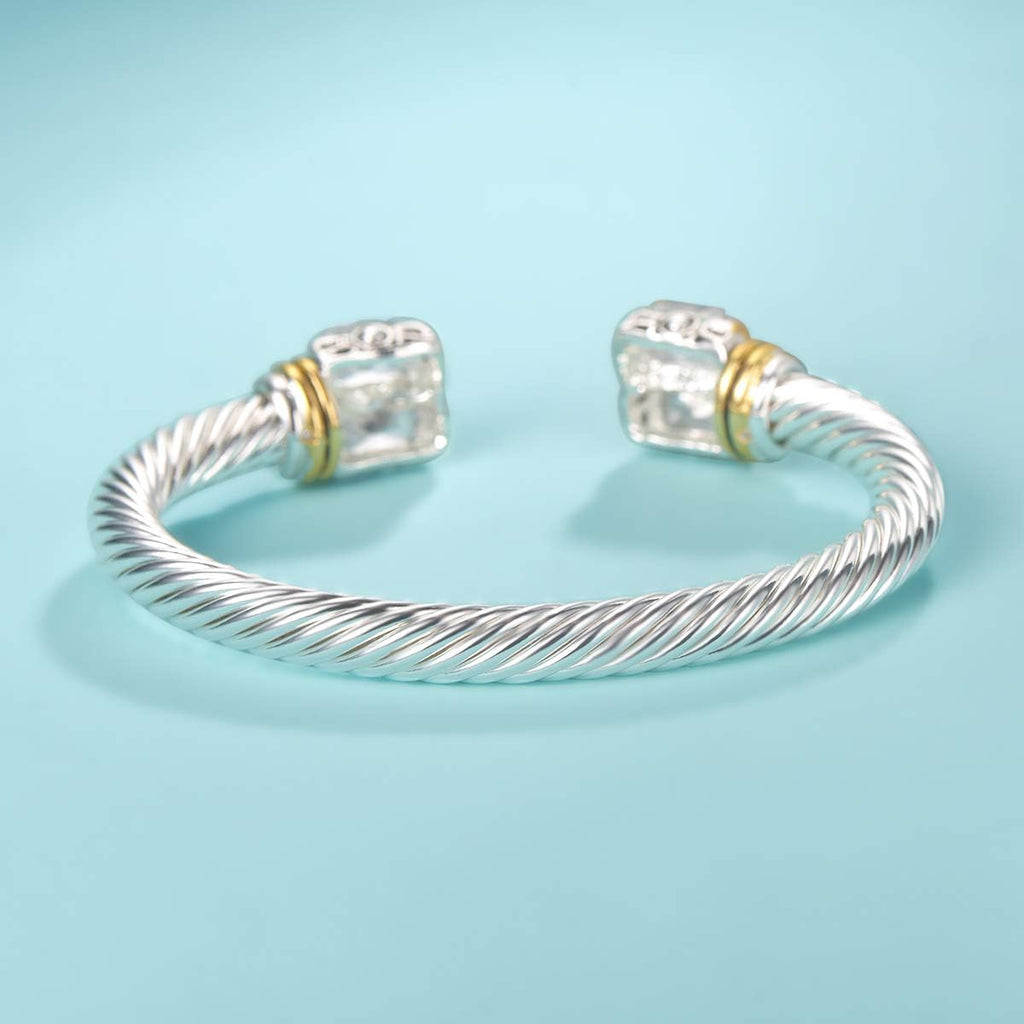 Jewel Designer Inspired Jewelry Double CZ Cable Wire Antique Bangle Elegant Beautiful