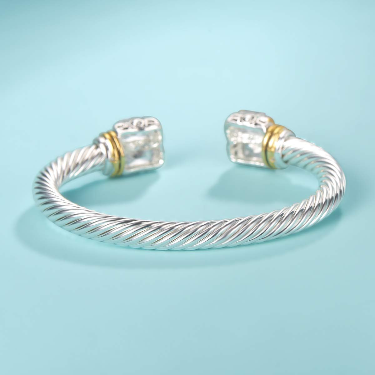 Jewel Designer Inspired Jewelry Double CZ Cable Wire Antique Bangle Elegant Beautiful