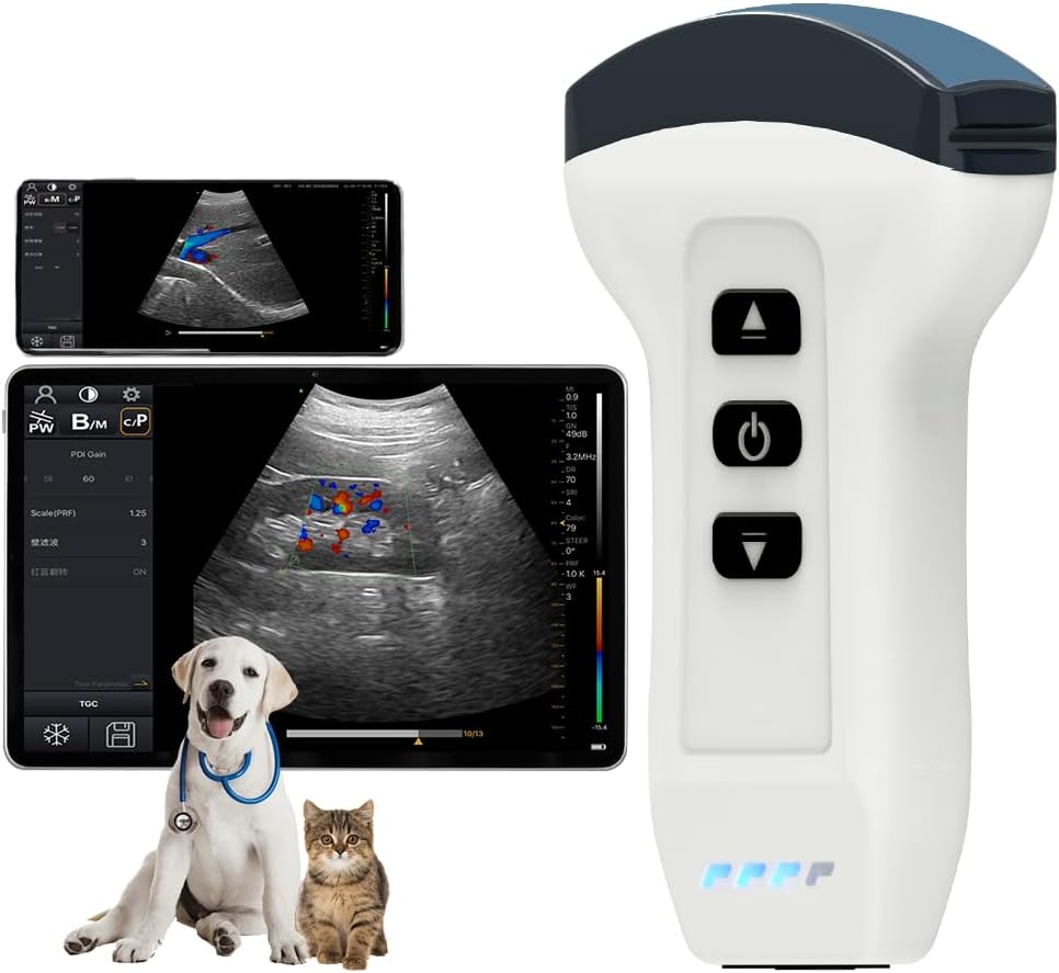 Convex Probe Veterinary Color Doppler Ultrasound Machine, Wireless Handheld Scanner for Pregnancy & Organ Exam in Dog