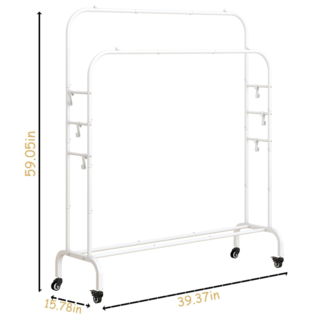 Clothes Rack with Lockable Wheels Double Rods Metal Garment Racks