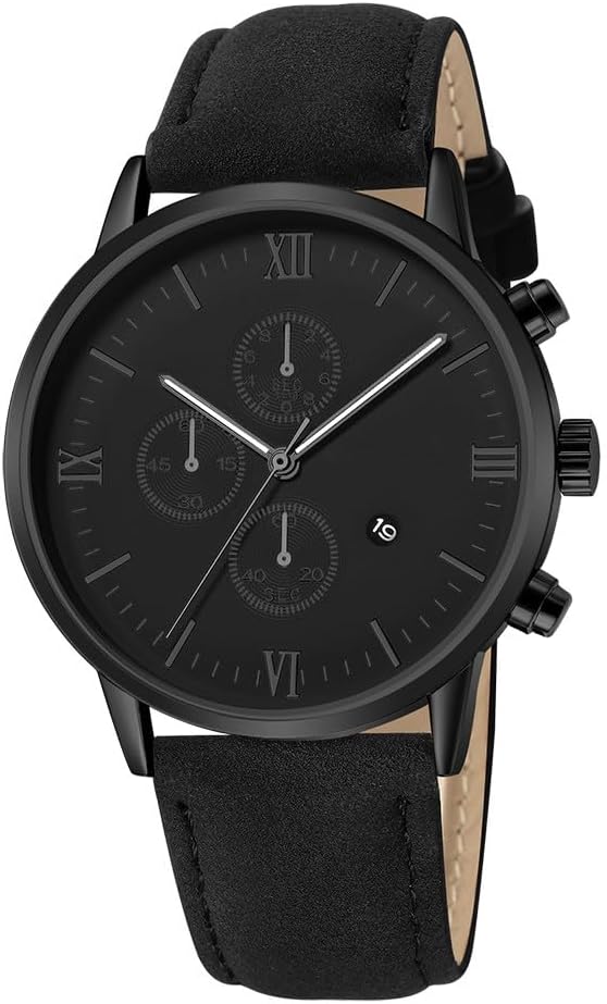 Mens Watches, Chronograph Analog Quartz Movement Dress Watch Casual Leather Band Date Watches for Men Roman Numerals
