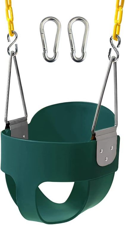 59 High Back Full Bucket Toddler Swing Seat with Heavy Duty Plastic Coated Chains, Fully Assembled for Playground
