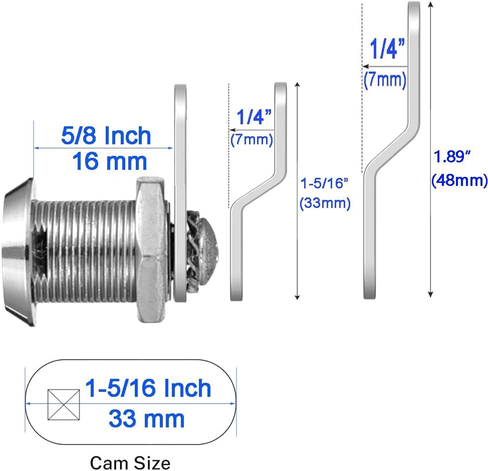 Cabinet Cam Lock, 5/8 Inch Keyed Alike Cam Locks Secure File Drawer Door Mailbox Tool Box Dresser RV Cylinder