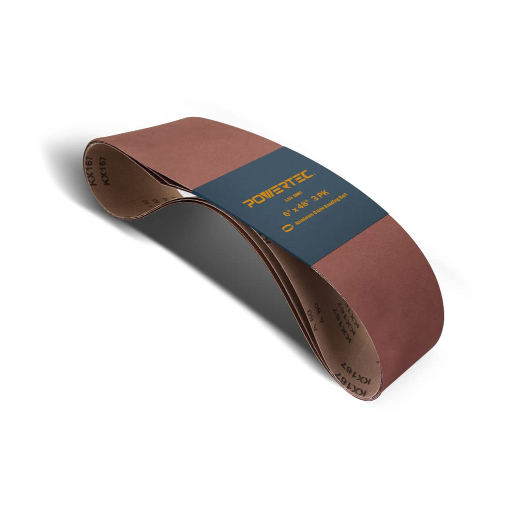 POWERTEC 3PK 6 x 48 Inch Sanding Belts, 120 Grit Aluminum Oxide 6x48 Belt Sander Sanding Belt for Bench Belt Sander, Woodworking & Paint Sanding, Metal Polishing (110213)