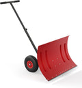 Heavy-Duty Snow Pusher with Wheels, 29" Snow Shovel Plow for Driveway, 5-Position Adjustable Handle, Lightweight Wide