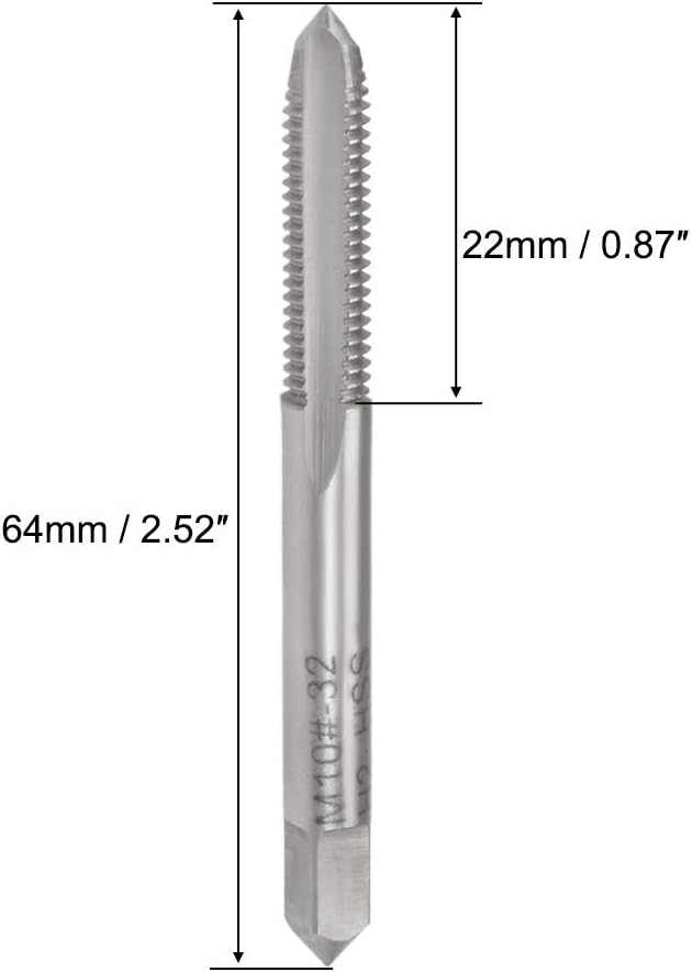 uxcell Machine Tap 10-32 UNF Thread H2 Class 3 Flutes High Speed Steel 5pcs