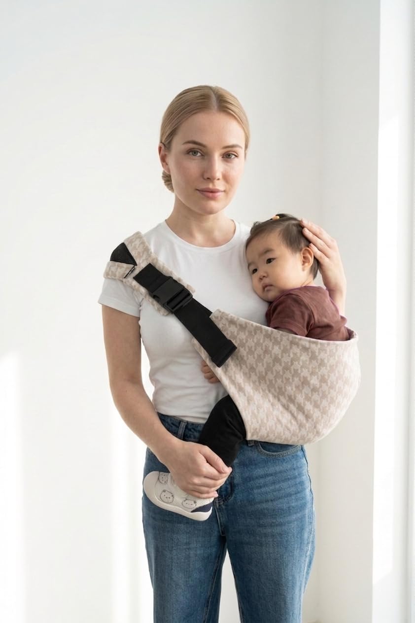 Baby Sling Carrier for Toddler, Houndstooth Baby Carrier Sling, Premium Cotton Linen Adjustable in Both Front and