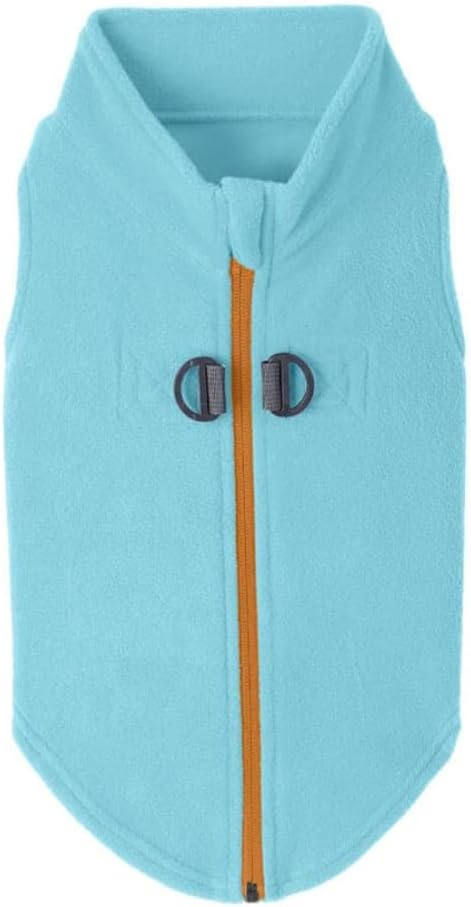 Zip Up Fleece Vest, Fleece Jacket Sweater with Zipper Closure and Leash Ring, Turquoise, Medium
