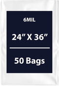 Clear Flat Poly Bags, 6Mil 24" X 36" & 10 Bags | Low-Density Polyethylene (LDPE), Flat Open Top Plastic Packaging