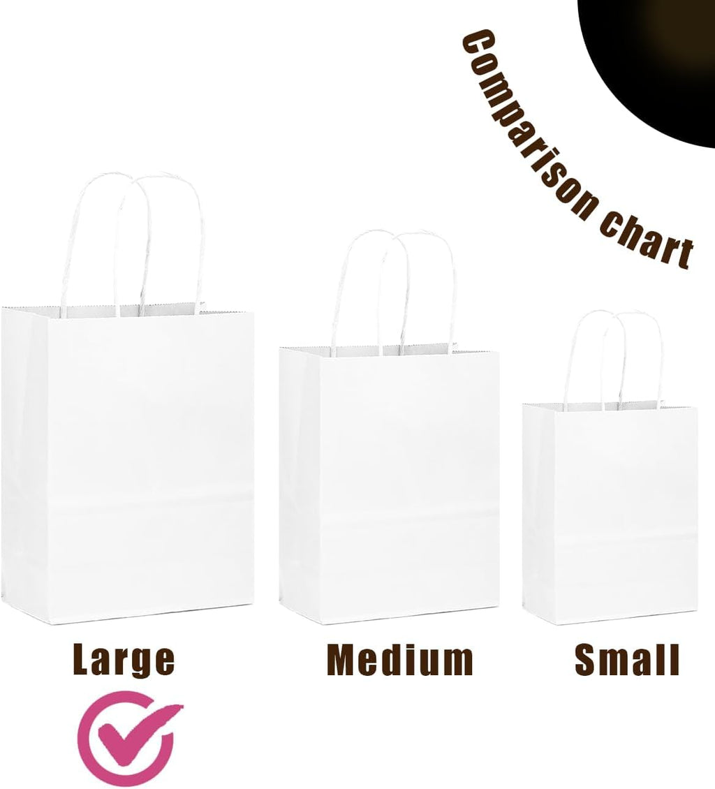 50-Packs White Paper Gift Bags with Handles Bulk 13"x10.3"x4.6" Large Size Party Favor Bags Multiple Uses