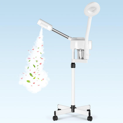 2 in 1 Facial Steamer Professional Nano Ionic Face Deep Cleansing Hydration with 5X Magnifying LED Lamp & Rolling