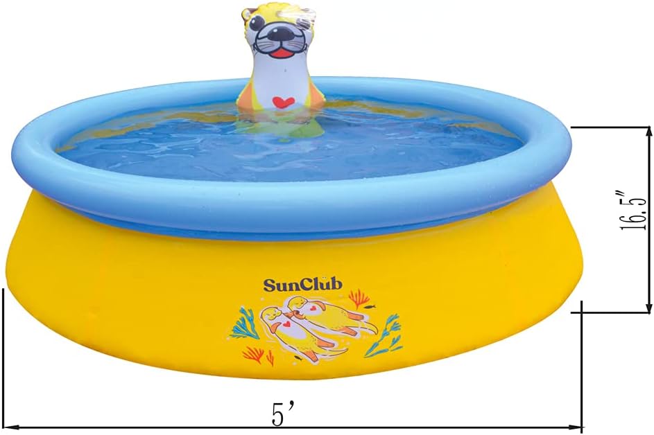 Sun Club 5 Foot 2 Person Outdoor Above Ground Blow Up Inflatable Kiddie Swimming Pool with 3D Sea Otter Spray