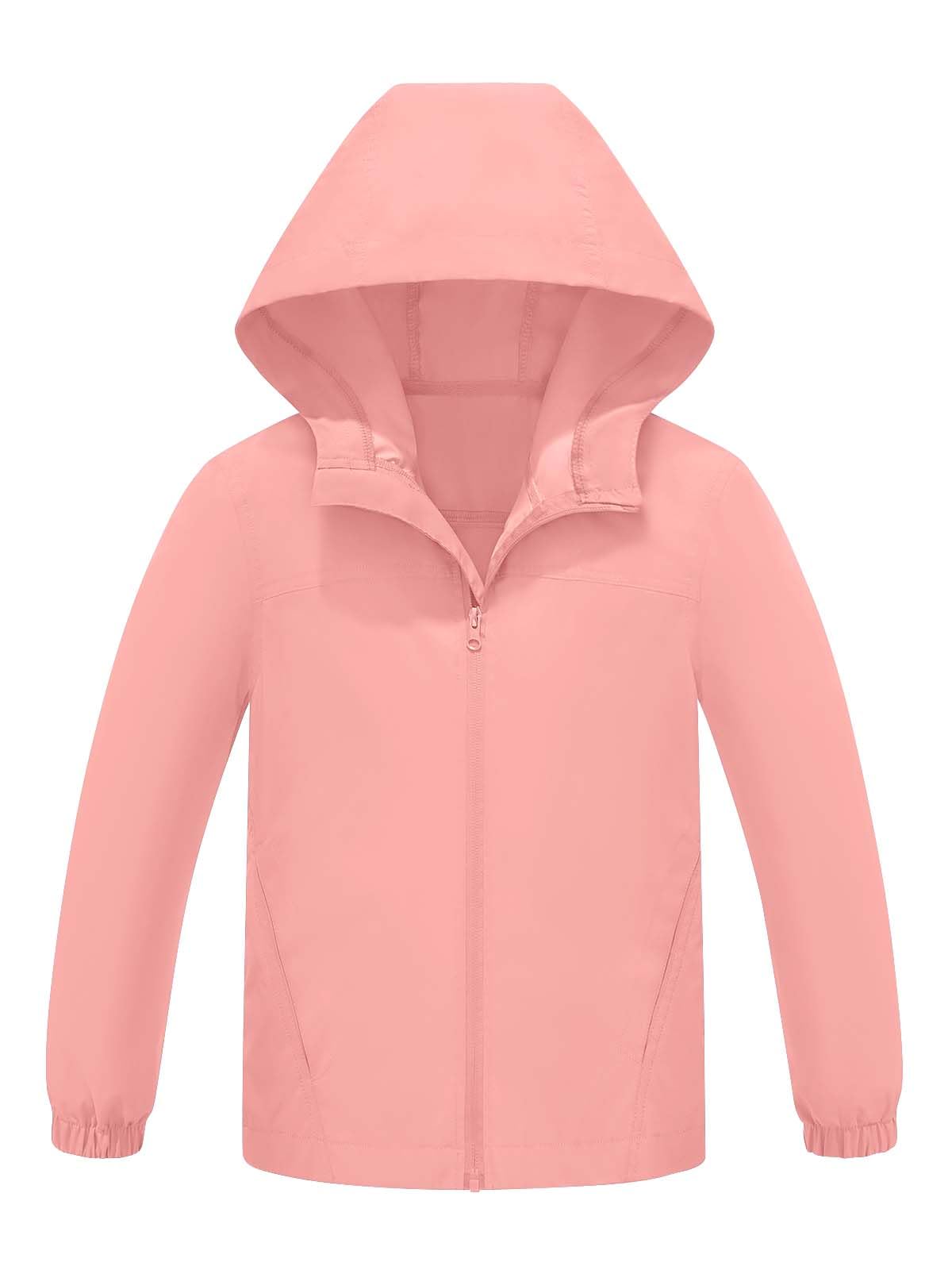 Kids Waterproof Rain Jacket Lightweight Raincoat(Pink,10-12years)