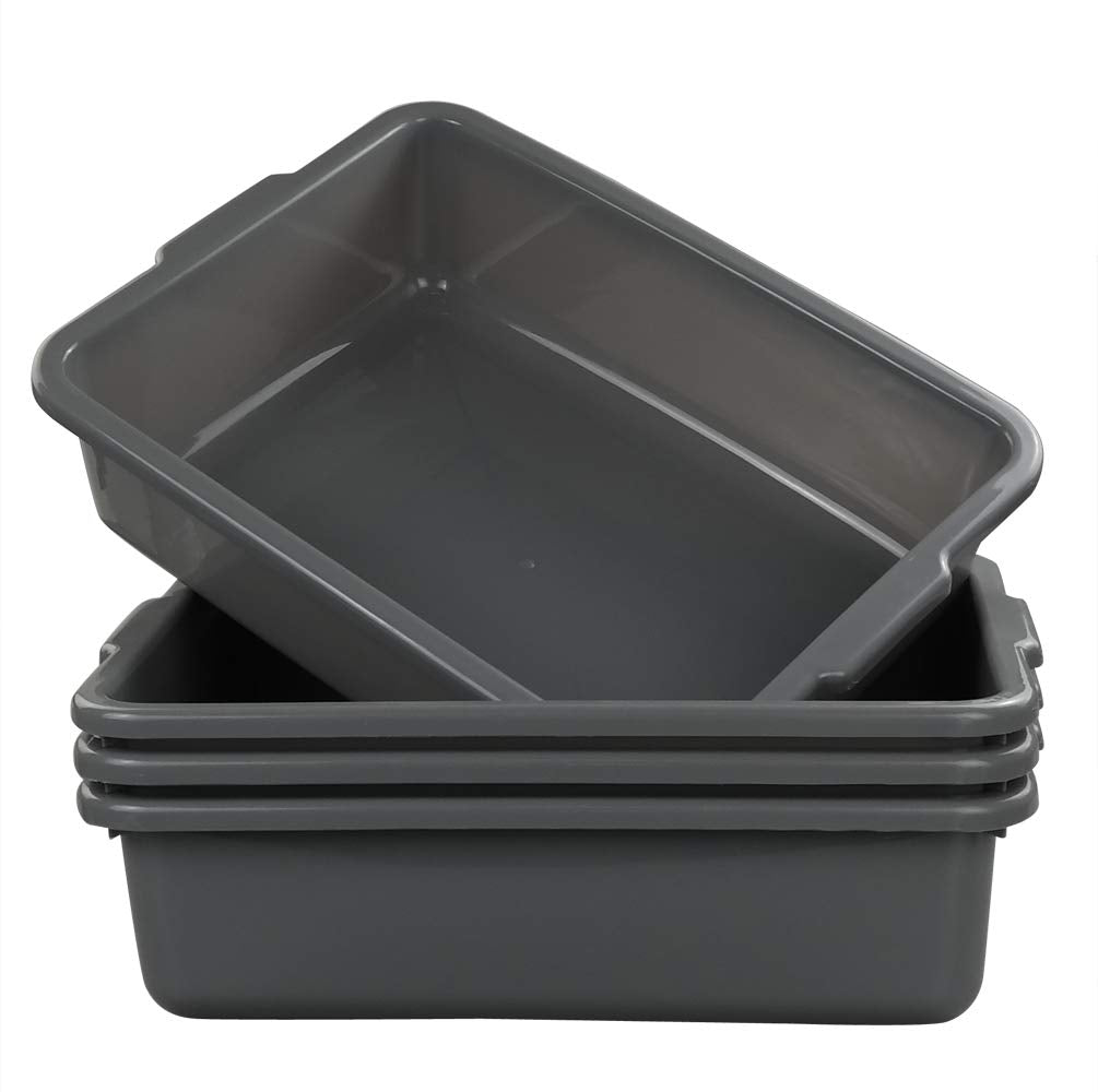 4-Pack Bus Tubs, Commercial Tote Box, Plastic Bus Box (13 L), Grey