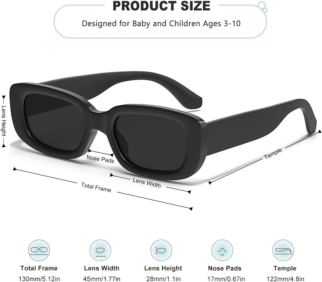 Retro Rectangle Kids Sunglasses 90’s Vintage Fashion Narrow Square Frame Glasses Shades for Girls Boys UV Protection