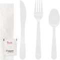 Individually Wrapped Plastic Cutlery Packets/Heavy Duty Silverware Kits, Fork/Spoon/Knife/Napkin/Salt/Pepper, 50