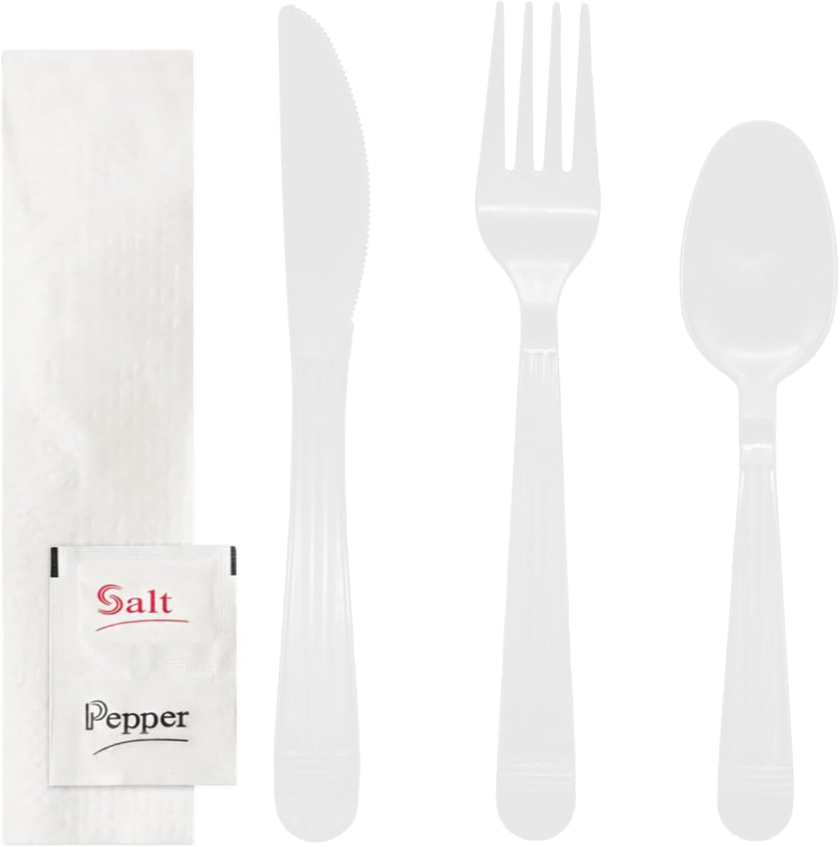 Individually Wrapped Plastic Cutlery Packets/Heavy Duty Silverware Kits, Fork/Spoon/Knife/Napkin/Salt/Pepper, 50