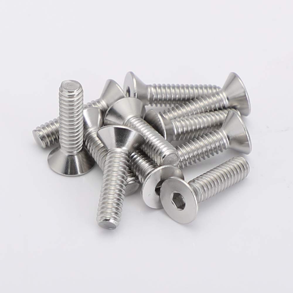 M6-1.0 x 16mm Flat Head Socket Cap Screws, Stainless Steel 18-8 (304), Bright Finish, DIN 7991, Allen Socket Drive, 25 PCS