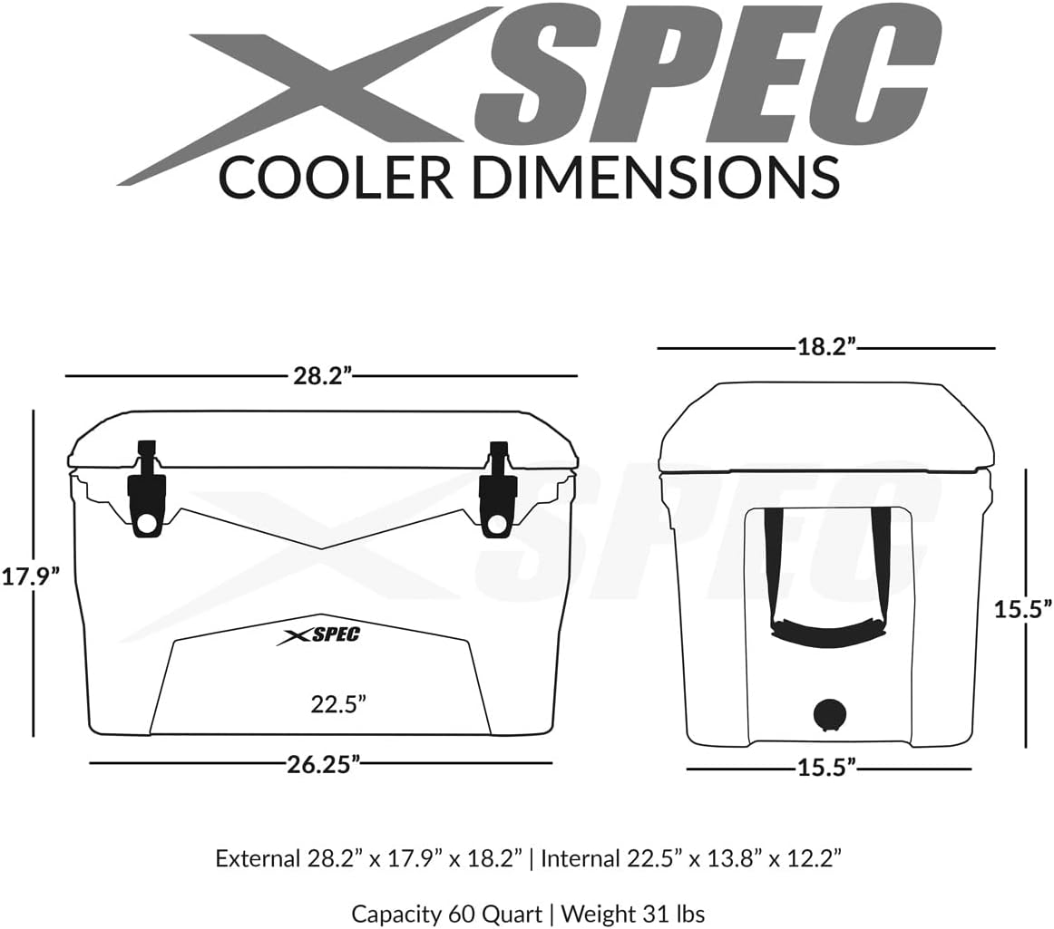 60 Qt XL Roto Molded High Performance Camping Cooler Ice Chest | Extra Large Pro Tough Durable Outdoor Overland