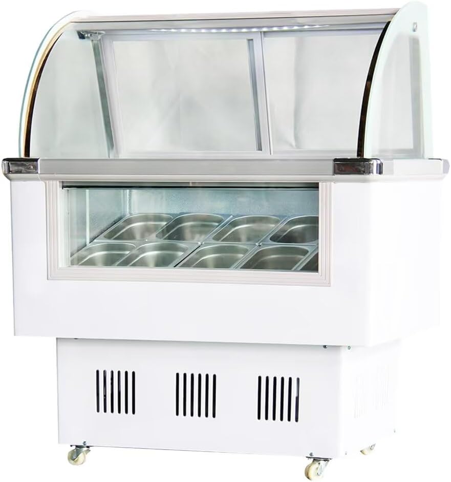 Commercial 10-Pan Gelato & Ice Cream Dipping Cabinet Display Freezer with Tempered Glass Sliding Doors Intelligent