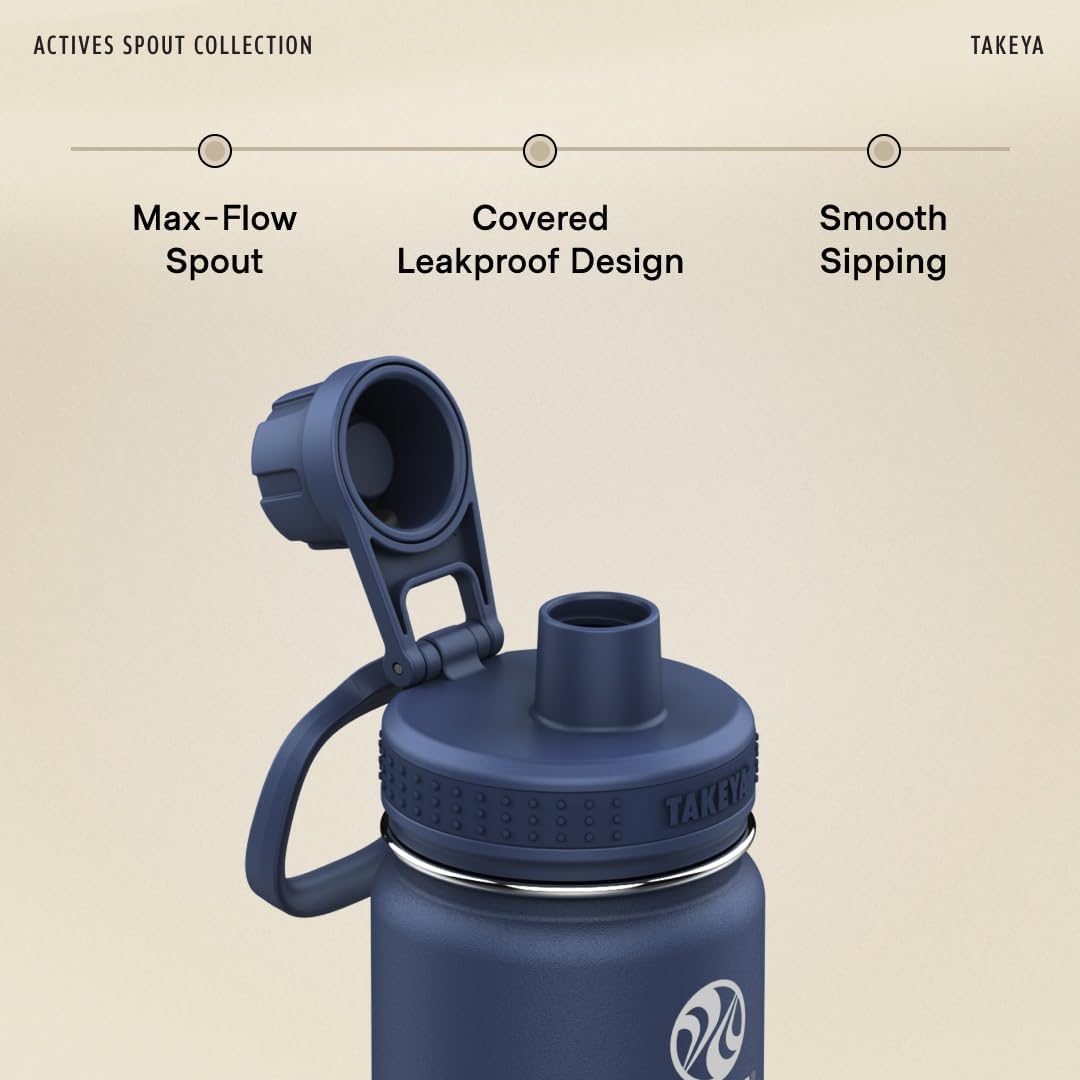 Actives Stainless Steel Water Bottle, Insulated Spout Lid, Keeps Drinks Cold 24 Hrs, Leakproof, Durable, Dishwasher