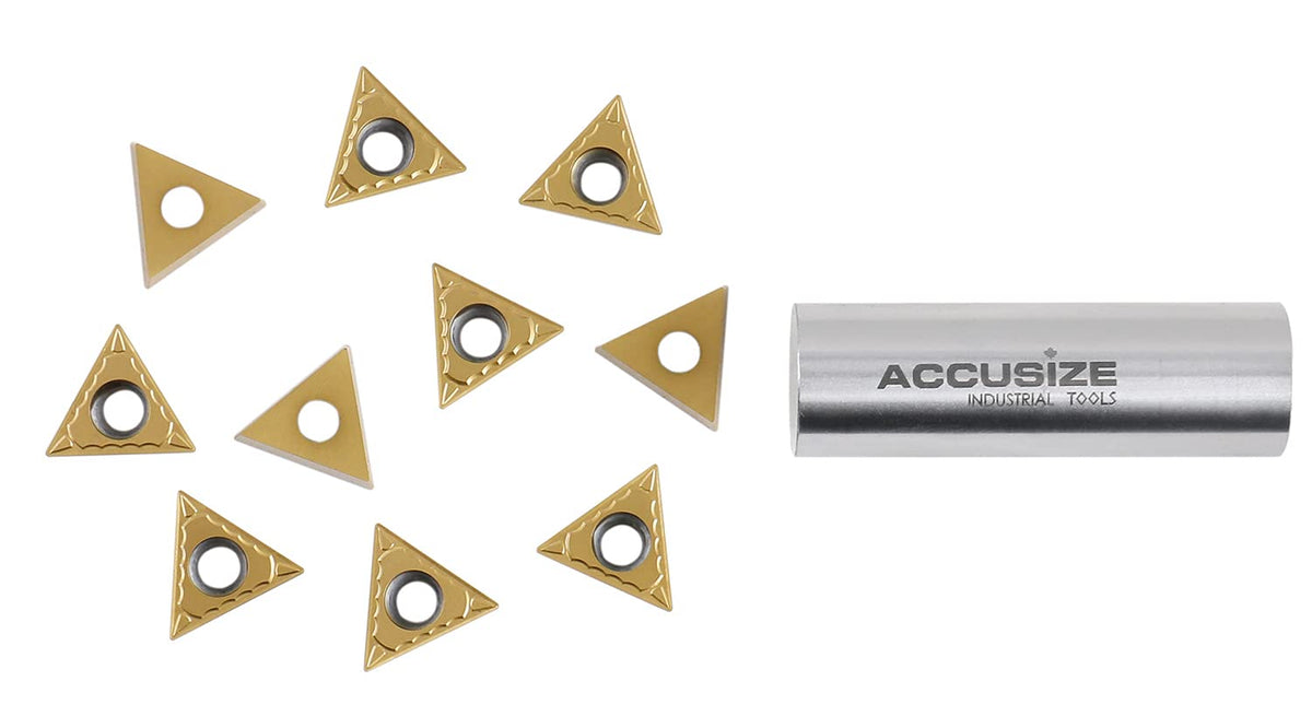 Accusize TCMT32.51 Carbide Insert, TiN Coated, 3/8 in I.C, 10 Pack