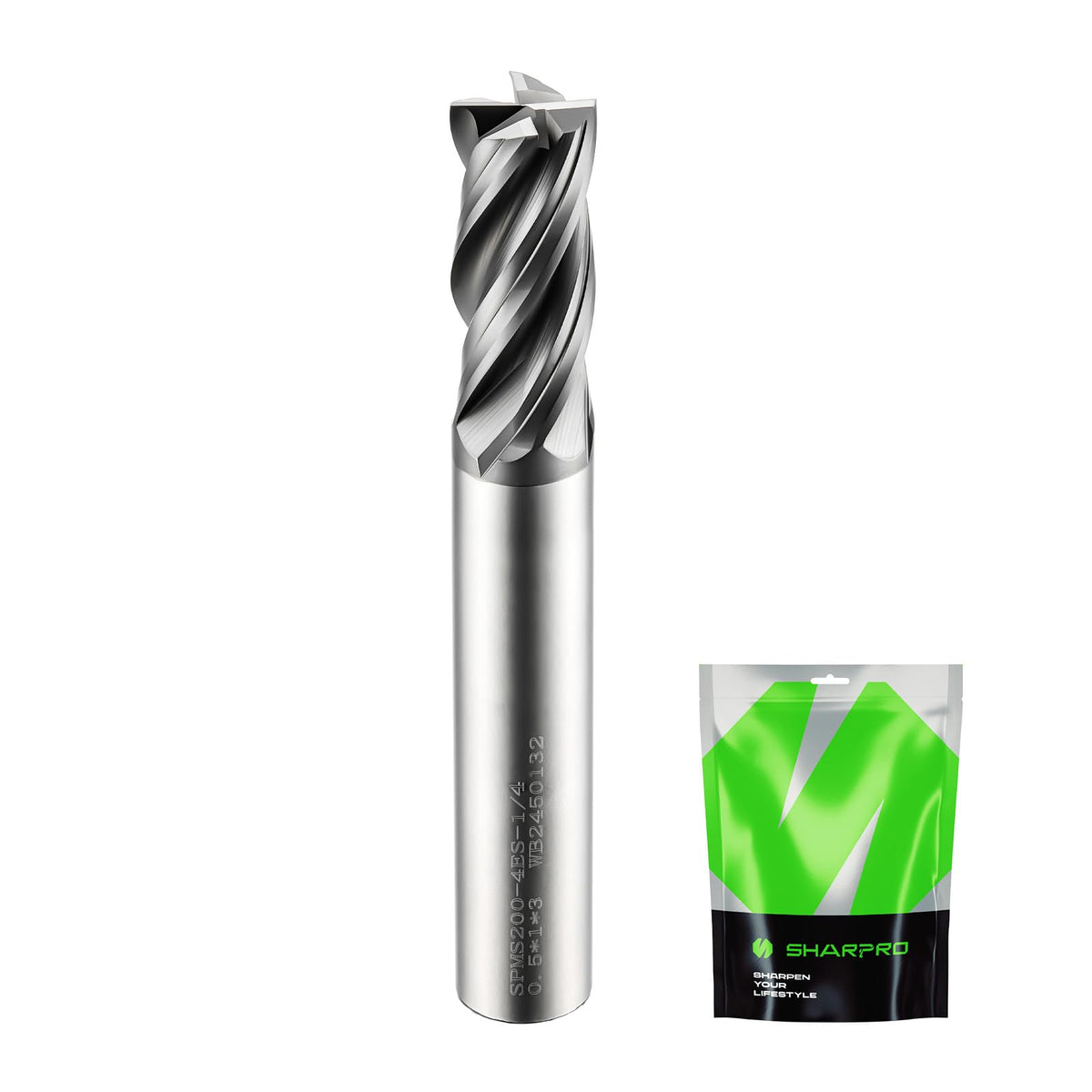 SHARPRO 1/4'' Shank Carbide End Mills, 4 Flute Square End Mill Bits