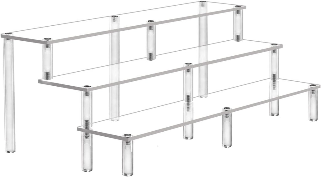 Acrylic Riser Display Shelf, 3 Tier Acrylic Shelves for Figures, 15.8 Inch | Large Clear Perfume Organizer, Display
