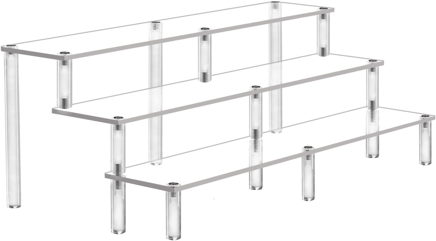 Acrylic Riser Display Shelf, 3 Tier Acrylic Shelves for Figures, 15.8 Inch | Large Clear Perfume Organizer, Display