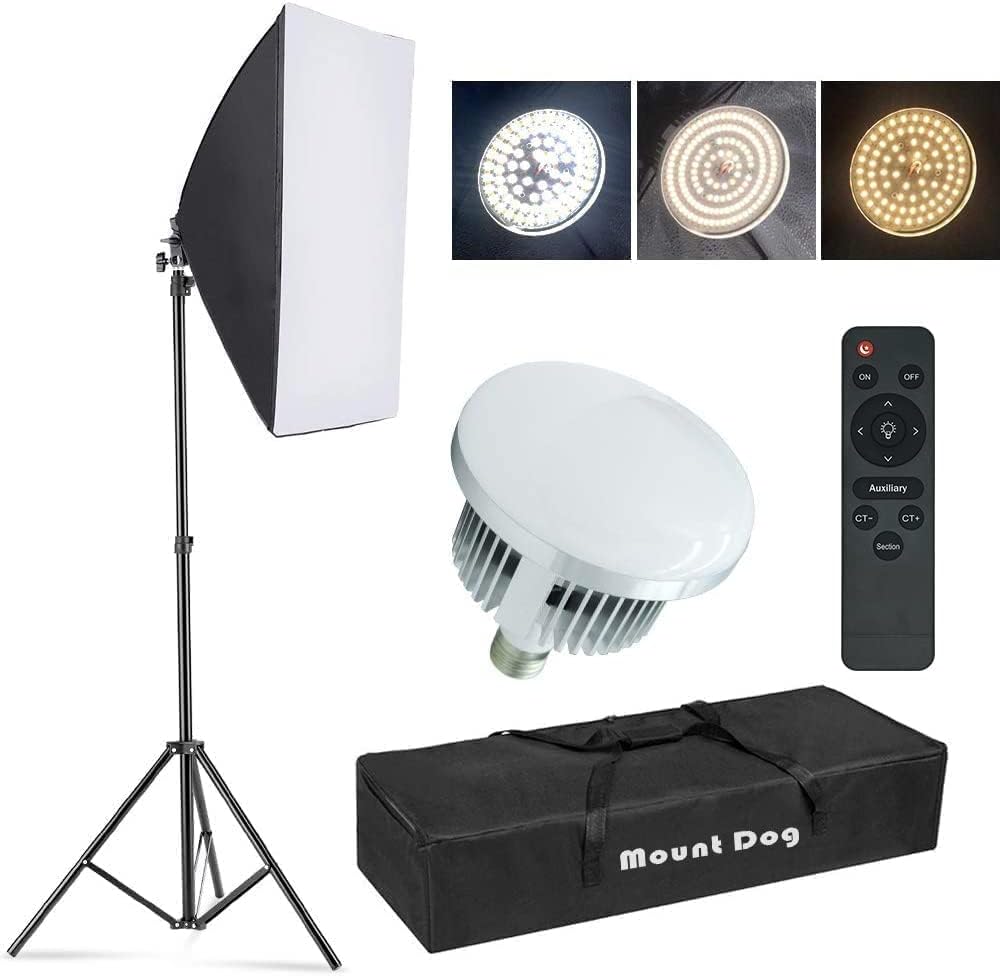 【Upgrade LED】 MOUNTDOG Softbox Lighting Kit, Photography Studio Light with 19.7"X27.5" Reflector and 3 Colors