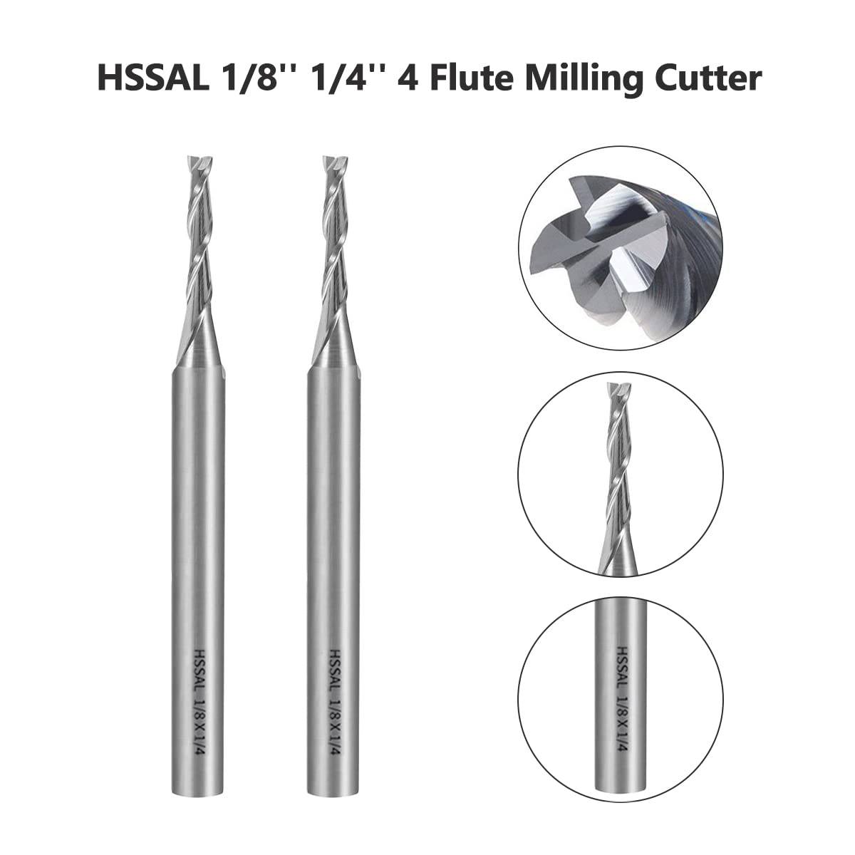 Flylin 5Pcs 1/8'' End Mill Set 4 Flute Cutter Drill Bits HSS CNC Router Bit