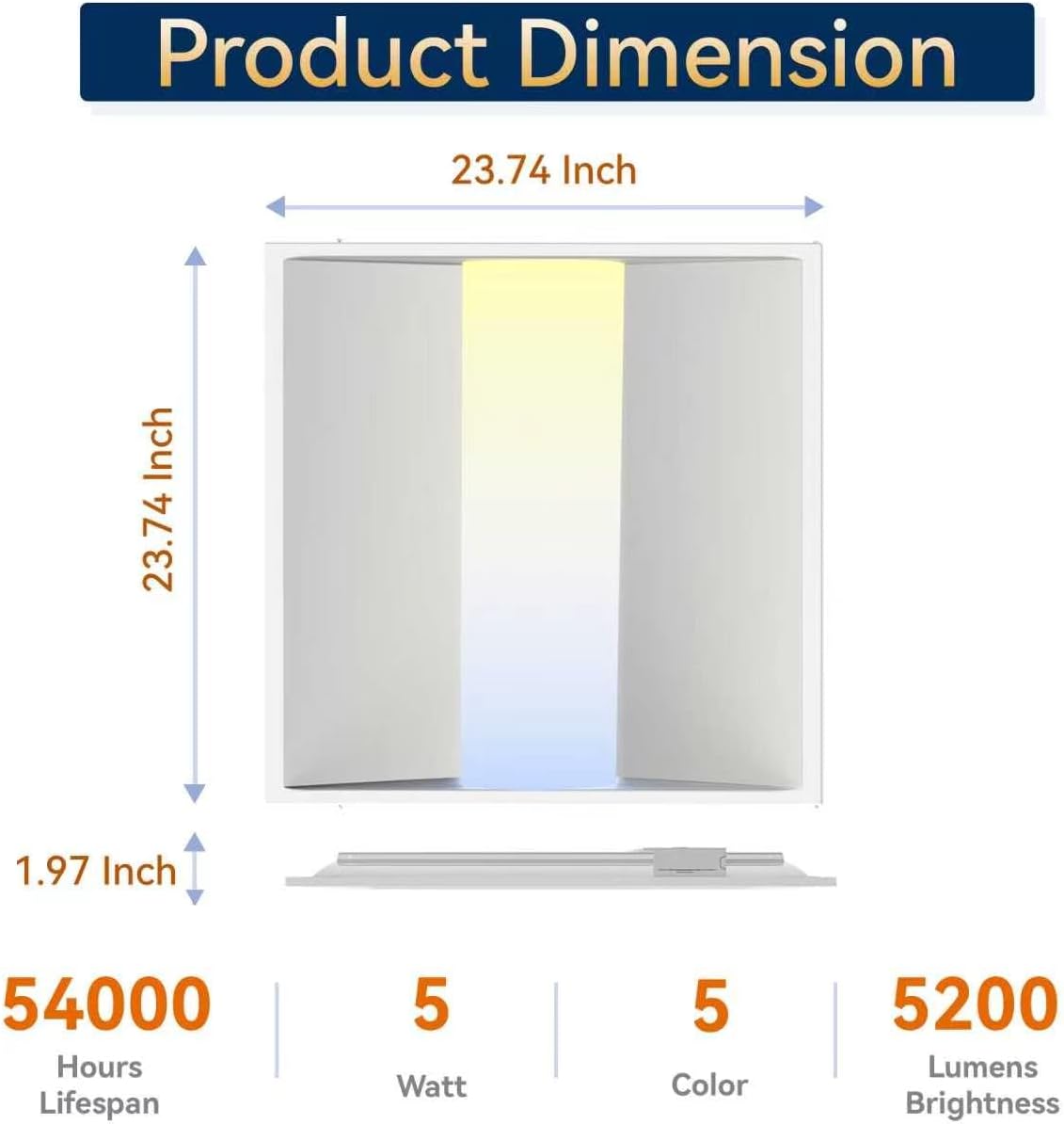 2x2 LED Troffer Light, 5 Wattages, 5CCT, 0-10V Dimmable, 2 Pack
