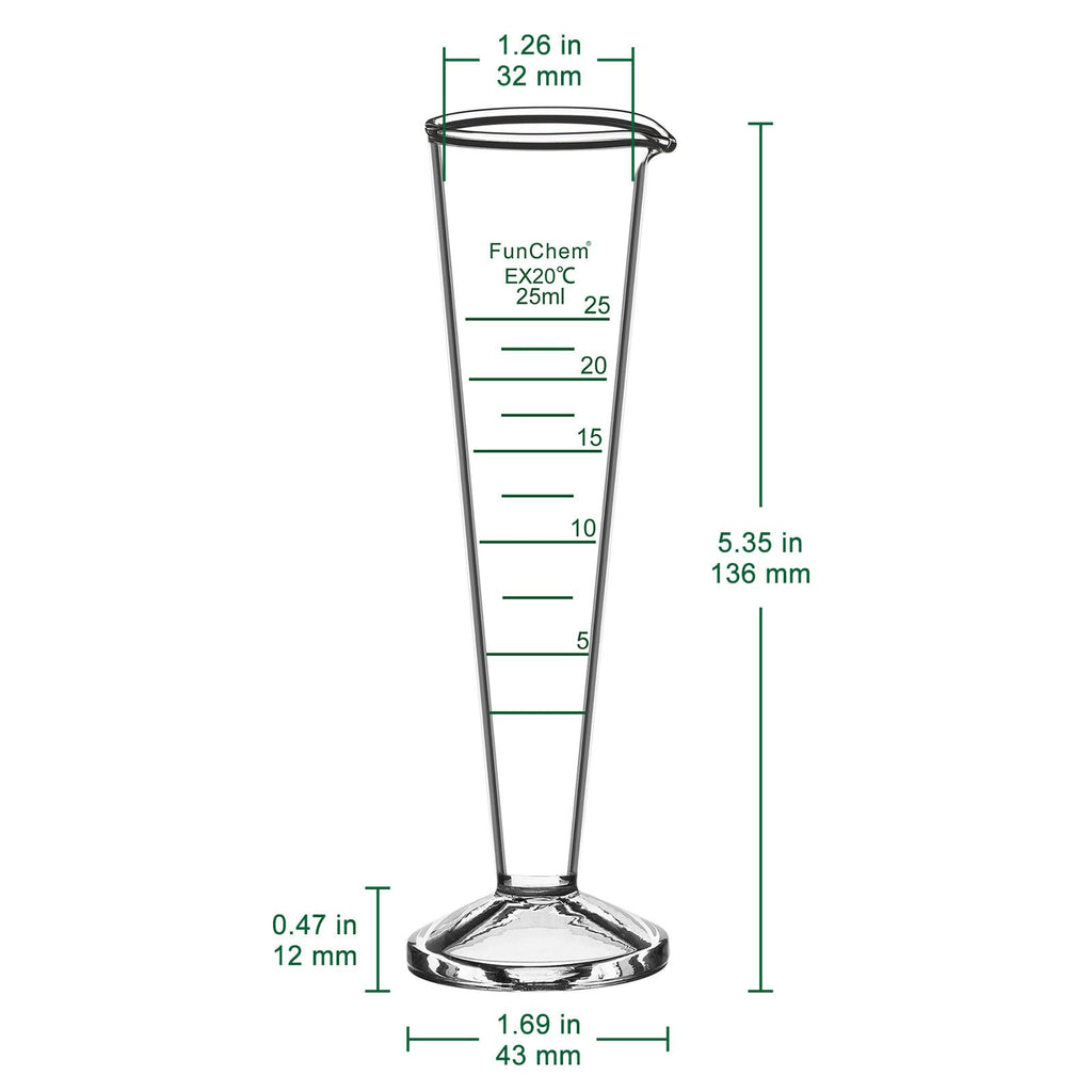 Conical Graduated Cylinder 25ml, Borosilicate Glass with Clear Scale & Wide Mouth for Accurate Laboratory Measuring