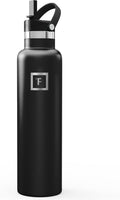 24 oz Narrow Mouth Water Bottle with Straw | Insulated Stainless Steel Sports Water Bottle with Leakproof Straw Lid