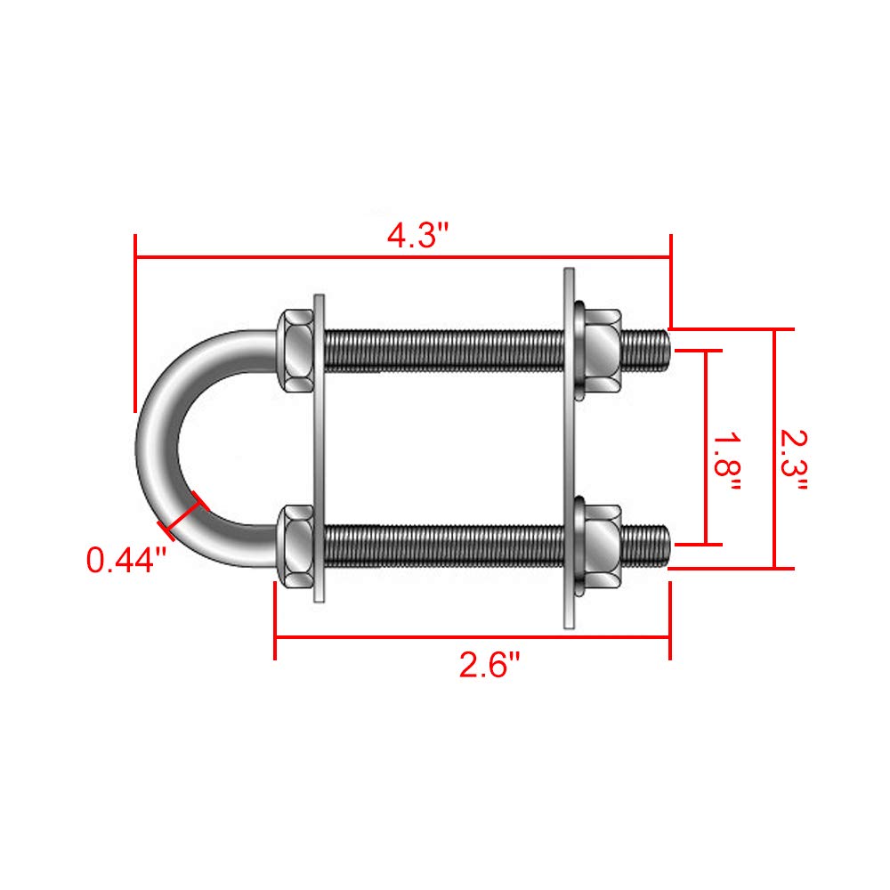 NovelBee 2 Pack 1/2" Stainless Steel U Bolt,4-1/4" Stern Bow Eye for Boat