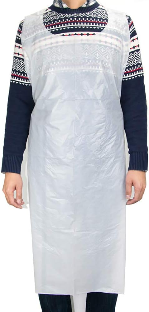 10 PCS White Disposable Aprons - Plastic, Polythene, Waterproof for Cooking, Cleaning