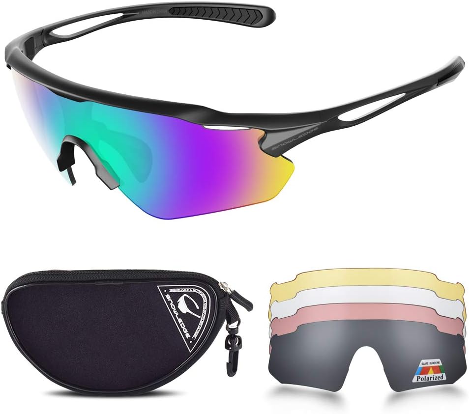 Cycling Glasses with 5 Interchangeable Lenses, Sunglasses for Pickleball Beach Volleyball Running Men Women